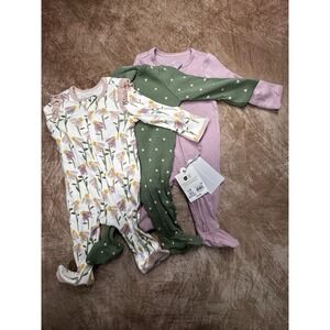 Lot of 3 - Cloud Island sleepers 100% Cotton - Inverted Zipper - girls 0-3 mo